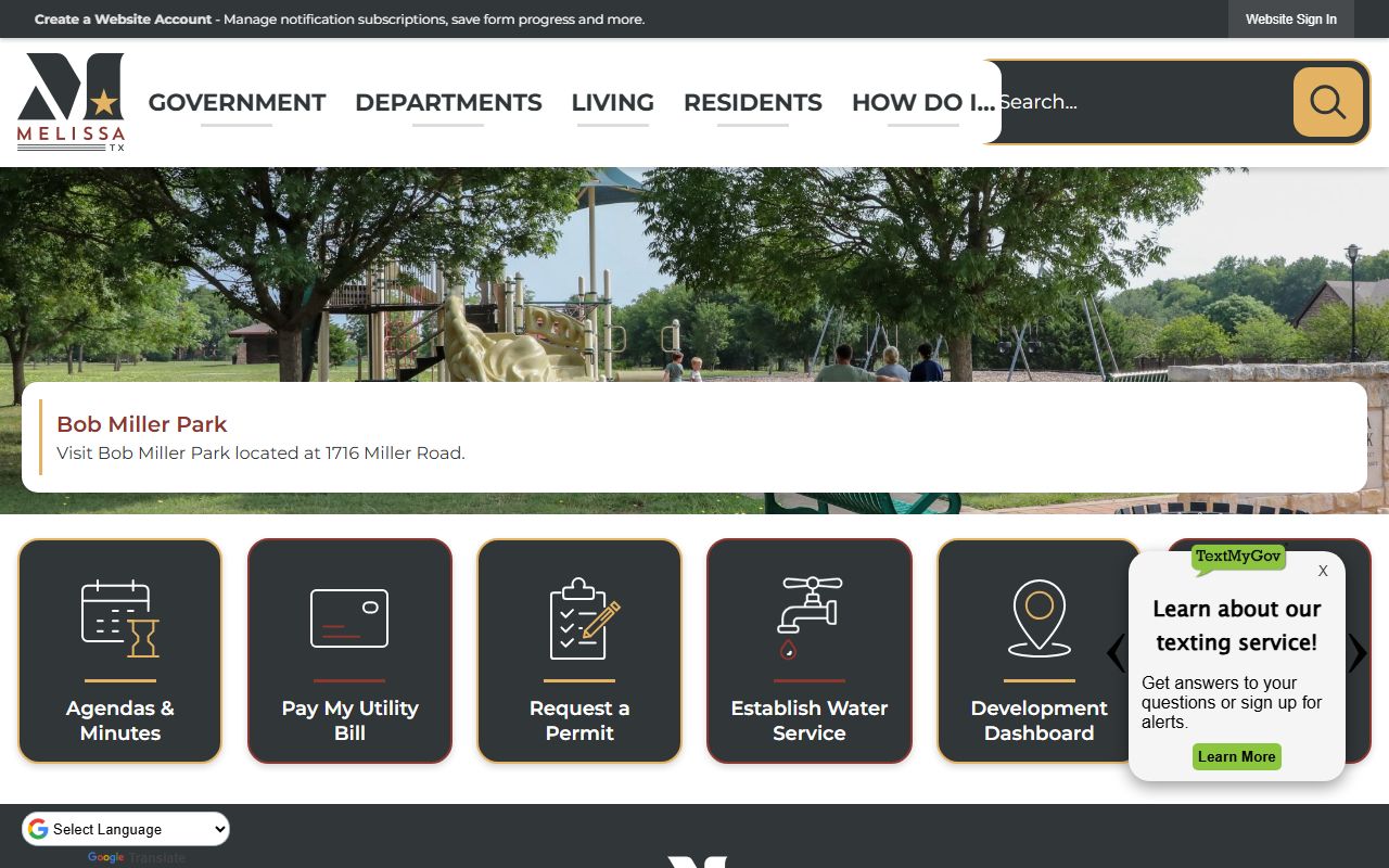 City of Melissa official website for Melissa White Pages searches