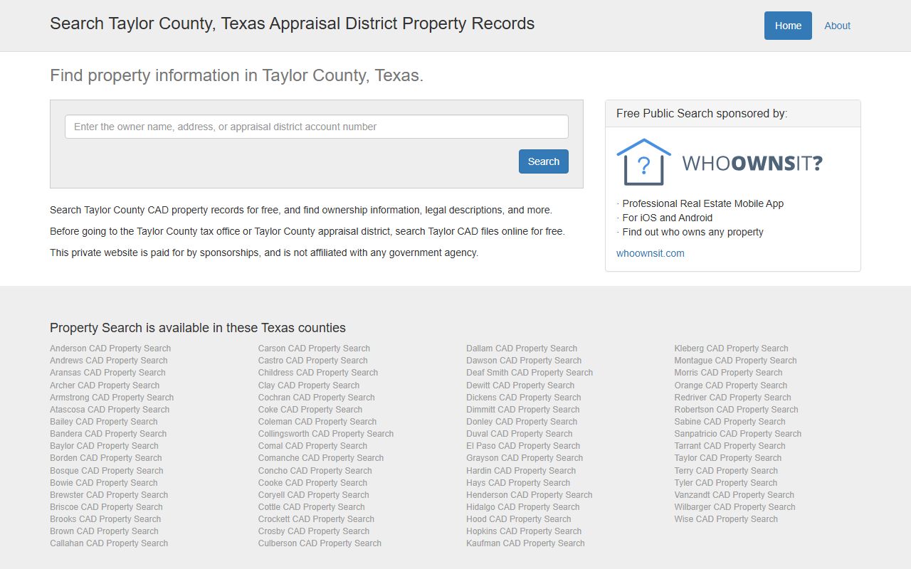 Taylor County Appraisal District property search for Abilene White Pages lookups