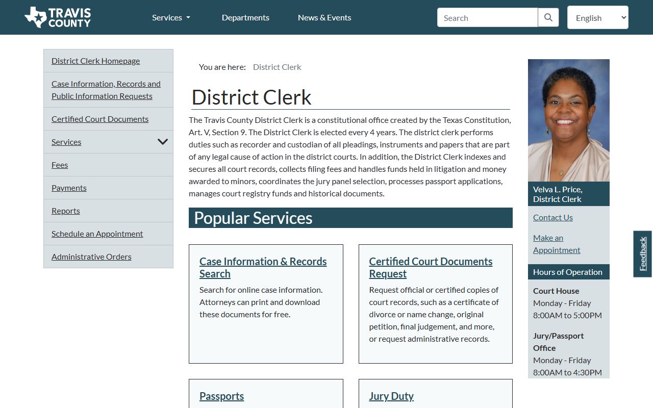 Travis County District Clerk White Pages search tool