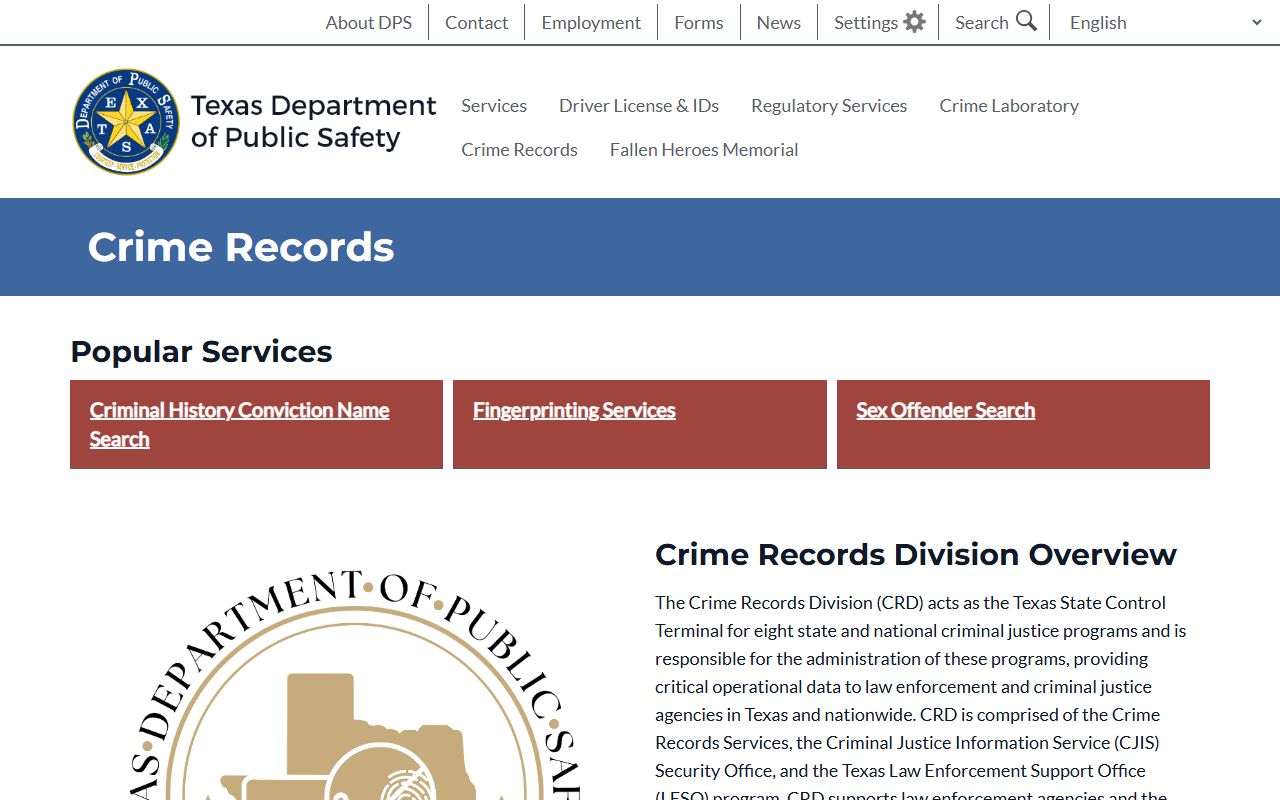 Texas White Pages DPS Crime Records Service