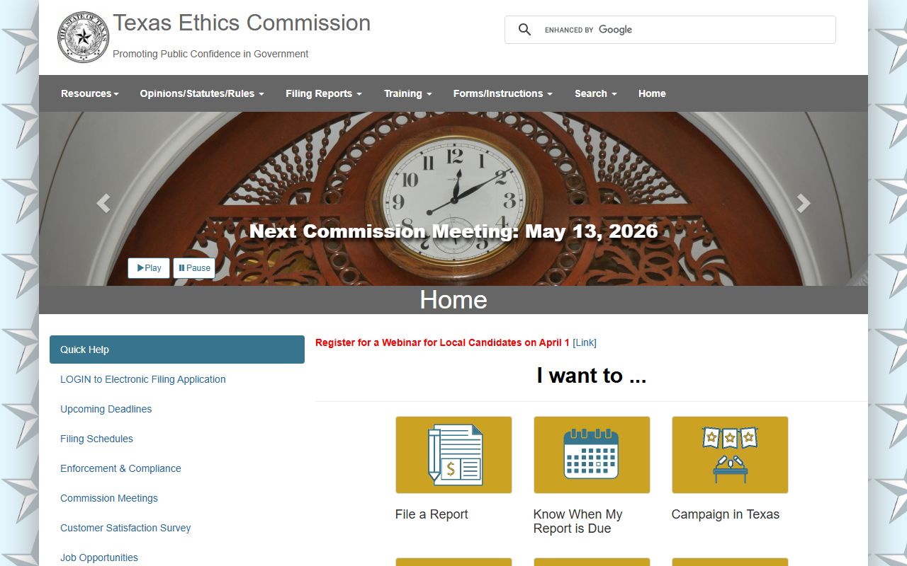 Texas White Pages Ethics Commission Disclosure Database